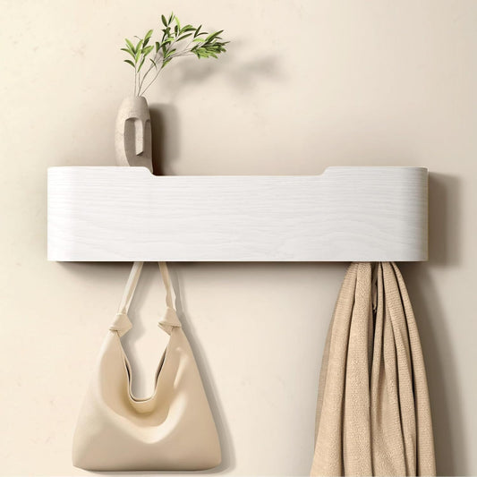 White Wall Shelf with Hooks - view 1