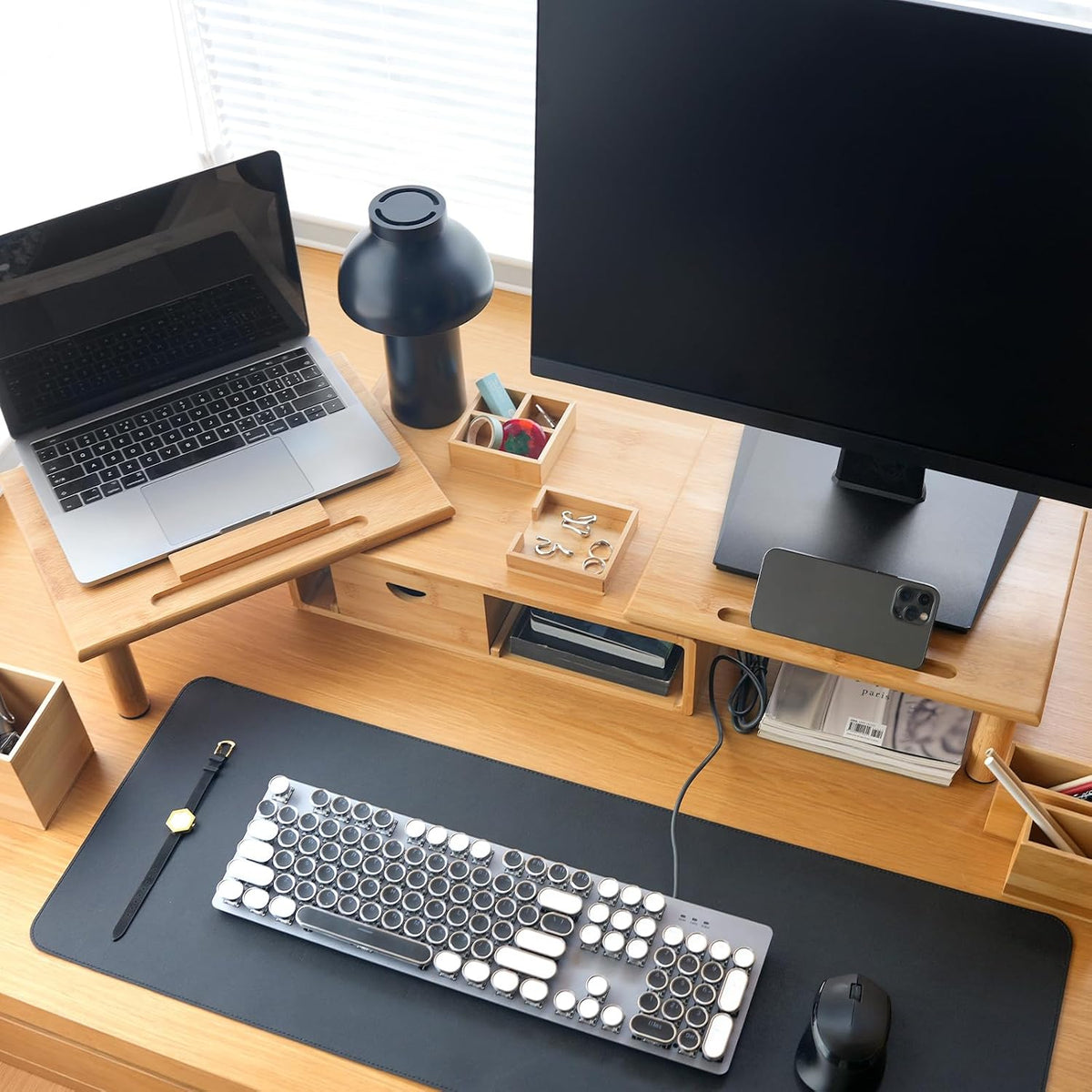 Wooden Monitor Riser with Storage - view 4