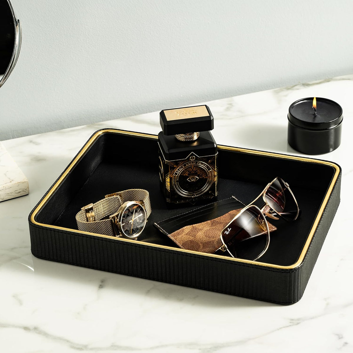 Dark Faux Leather Organizer Tray - view 3