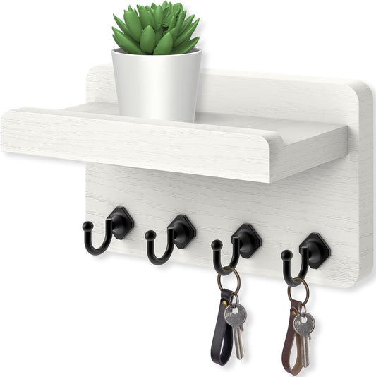White Key Shelf with Black Hooks - view 1
