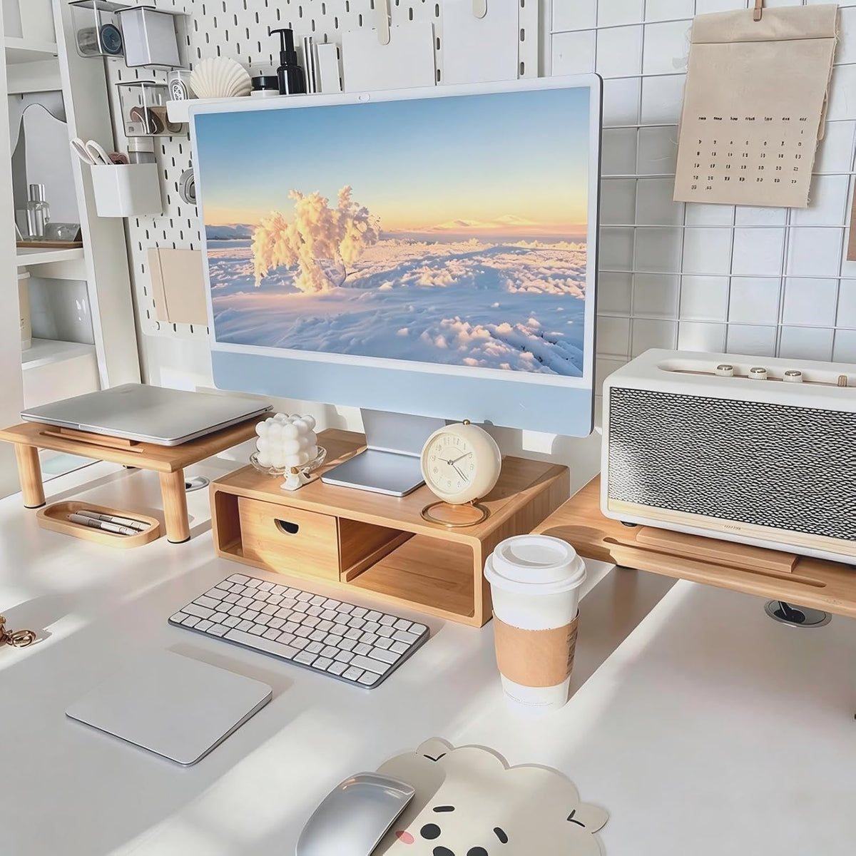 Wooden Monitor Riser with Storage - view 2