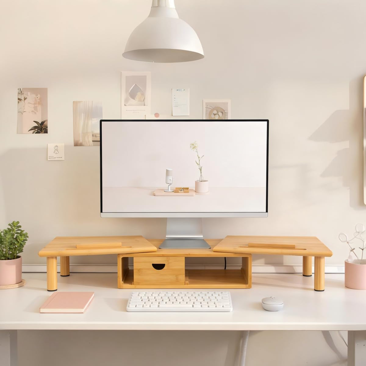 Wooden Monitor Riser with Storage - view 1
