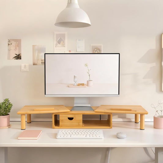 Wooden Monitor Riser with Storage - view 1